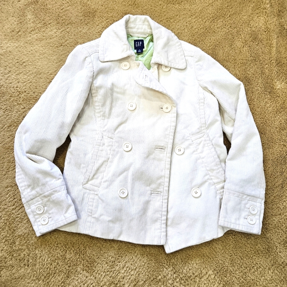 GAP Y2K Corduroy Coat Cream Jacket Double Breasted Lined Peacoat